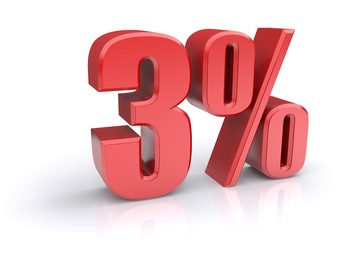 3D red 3% sign on a white background, illustrating the lowest down payment for a conventional loan.