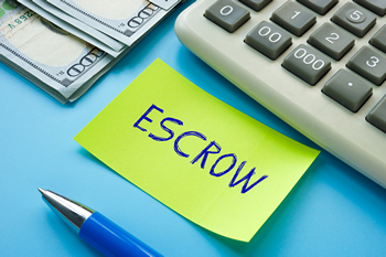 Illustration of escrow service, showing money held securely until a contract is finalized. 
