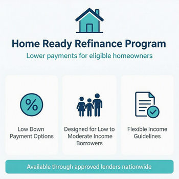 Image promoting the HomeReady refinance program, designed to help homeowners lower their mortgage payments.