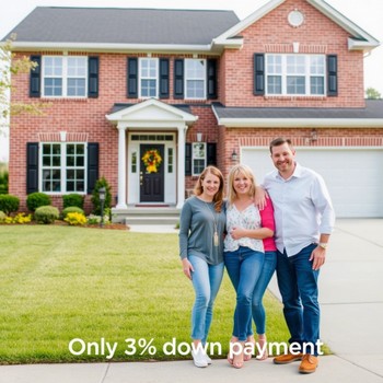 Image with bold text stating 'Only 3% down payment,' highlighting a budget-friendly mortgage option.