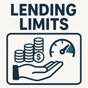 A hand holds a stack of coins next to the text 'lending limits,' symbolizing financial constraints.