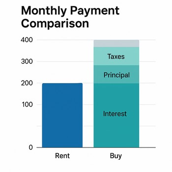 Bar chart displaying monthly payment comparisons for a house with emphasis on biweekly, interest-only and principal and interest payments.